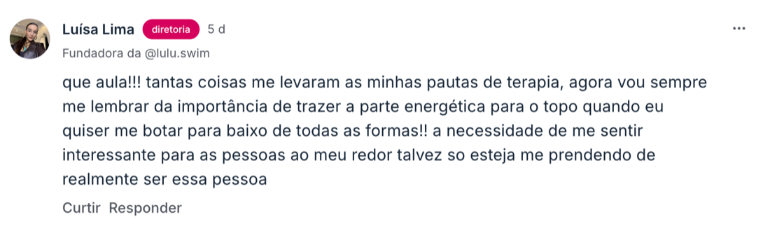 Depoimento de aluna na comunidade da Academia Sexy Minds