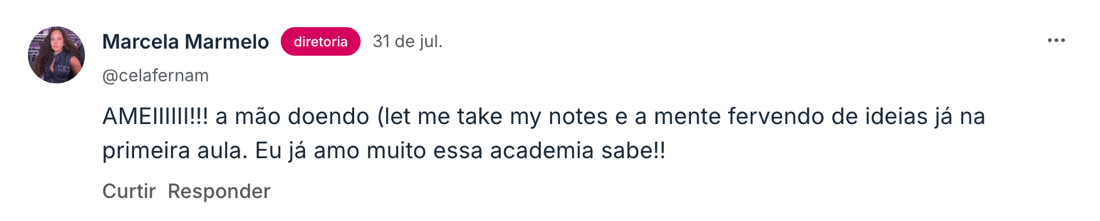 Depoimento de aluna na comunidade da Academia Sexy Minds