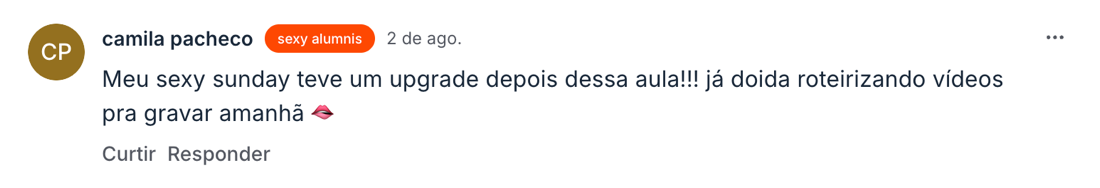 Depoimento de aluna na comunidade da Academia Sexy Minds
