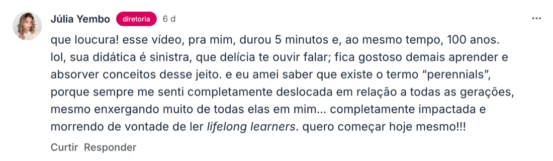 Depoimento de aluna na comunidade da Academia Sexy Minds