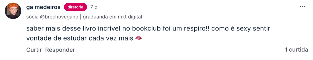 Depoimento de aluna na comunidade da Academia Sexy Minds