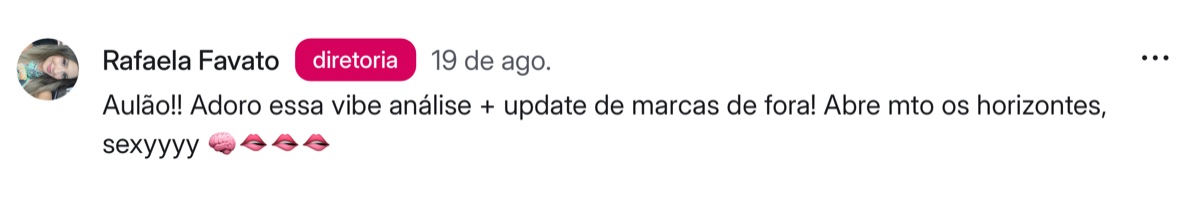 Comentário de aluna da Academia sobre esse treino