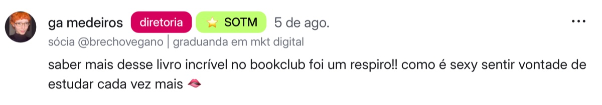 Comentário de aluna da Academia sobre esse treino